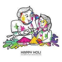 Hand draw fun characters sketch celebrate colorful holi background vector