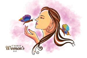 Beautiful happy womens day lady in joy celebration card background vector