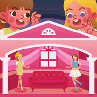 A Children Look Inside the Doll's House vector
