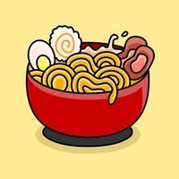 delicioso ramen fideos sopa. vector dibujos animados ramen en un bol.