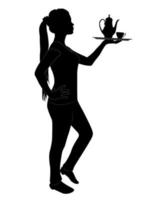 black silhouette of a waitress with a tray vector