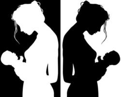 black and white silhouettes of mother and child vector