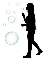 black silhouette of a girl who blow bubbles vector