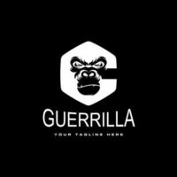 gorilla head in angry expression with in hexagon or ellipse like letter G or C font graphic icon logo design abstract concept vector stock. Can be used as a symbol associated with animal or initial