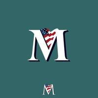 Letter M serif font with american flag image graphic icon logo design abstract concept vector stock. Can be used as a symbol related to initial or country