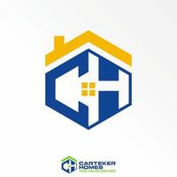 letra o palabra ch o hc fuente en hexágono 3d línea y techo casa ventana imagen gráfico icono logo diseño resumen concepto vector existencias. lata ser usado como un símbolo relacionado a inicial o propiedad