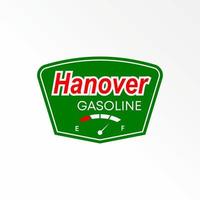 Fuel gauge or meter and letter or writing HANOVER sans serif font image graphic icon logo design abstract concept vector stock. Can be used as a symbol related to classic emblem or gas station