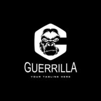 gorilla head in angry expression with in hexagon or ellipse like letter G or C font graphic icon logo design abstract concept vector stock. Can be used as a symbol associated with animal or initial