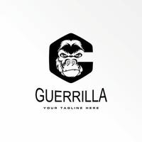 gorilla head in angry expression with in hexagon or ellipse like letter G or C font with rool film on nose graphic icon logo design abstract concept vector stock animal or initial