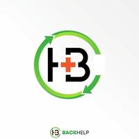 Letter or word HB sans serif font with recycle arrow and red cross or plus image graphic icon logo design abstract concept vector stock. Can be used as symbol related to health or initial