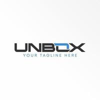 Letter or word UNBOX sans serif font with cut flip recycle image graphic icon logo design abstract concept vector stock. Can be used as a symbol related to wordmark.