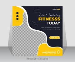 Gym fitness social media post or web ads banner design. gym, workout, fitness, and sport square online poster template vector