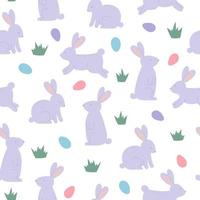 Seamless pattern with cute rabbits and eggs on white background. Template for Easter decor, invitation, cards. vector