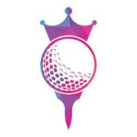 diseño del logotipo del vector de golf rey. pelota de golf con icono de vector de corona.