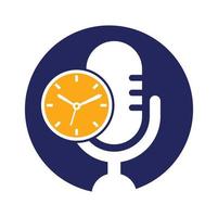 Podcast time vector logo design template. Mic clock vector logo design icon.