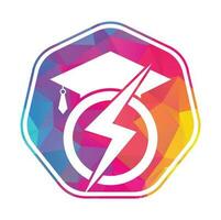 Flash student vector logo template. Education logo with graduation cap and thunder icon.