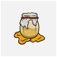 Honey On Jar Cartoon With Simple Gradient and Details. vector