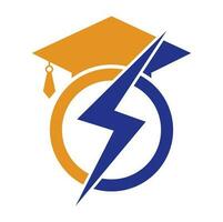 plantilla de logotipo de vector de estudiante flash. logotipo de educación con gorra de graduación e icono de trueno.