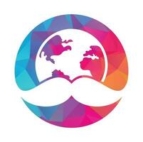 Mustache and globe vector icon logo design. World man day vector logo design template
