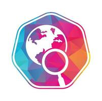 Globe search logo vector icon. world and loupe logo combination.