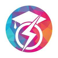 Flash student vector logo template. Education logo with graduation cap and thunder icon.