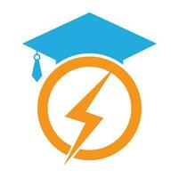 Flash student vector logo template. Education logo with graduation cap and thunder icon.