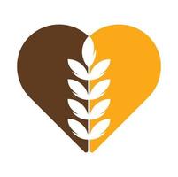 wheat grain heart shape vector logo design.