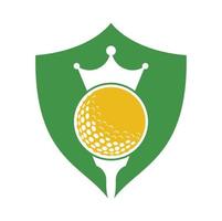 diseño del logotipo del vector de golf rey. pelota de golf con icono de vector de corona.