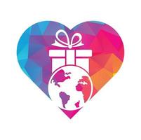 Global gift logo design template vector. Gift world heart shape logo icon template. vector