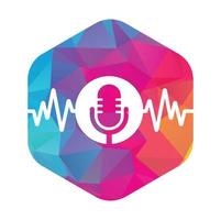 Medical podcast logo with Heart pulse. Podcast Heartbeat Line Logo Design Vector Template.