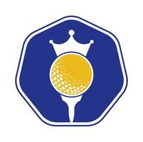 diseño del logotipo del vector de golf rey. pelota de golf con icono de vector de corona.