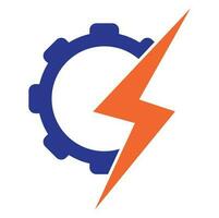 Electric gear vector logo template illustration. Thunder and gear logo design icon.