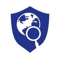 Globe search logo vector icon. world and loupe logo combination.