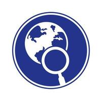 Globe search logo vector icon. world and loupe logo combination.