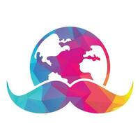 Mustache and globe vector icon logo design. World man day vector logo design template