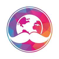 Mustache and globe vector icon logo design. World man day vector logo design template