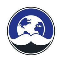 Mustache and globe vector icon logo design. World man day vector logo design template