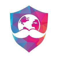 Mustache and globe vector icon logo design. World man day vector logo design template