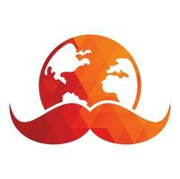 Mustache and globe vector icon logo design. World man day vector logo design template