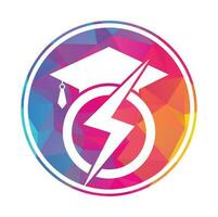 Flash student vector logo template. Education logo with graduation cap and thunder icon.