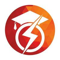 plantilla de logotipo de vector de estudiante flash. logotipo de educación con gorra de graduación e icono de trueno.