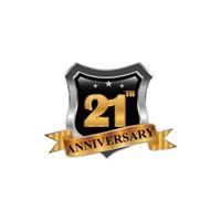 Anniversary Celebration Vector Logo. th Anniversary Gold Icon with Stars and Frame.