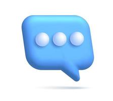 3d illustration of blue realistic speech bubble icon with three dots. Mesh vector talking cloud. Glossy chat high quality vector. Shiny cloud foam speak text, chatting box, message box social media