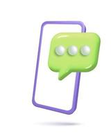 3d realistic mesh smartphone vector icon with chat bubble social media. Mobile with text frame. Incoming mail notify, newsletter and online email concept illustration phone