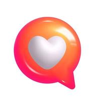 Smartphone valentine vector app user interface notification digital button heart love speech bubble. Like red internet quick tips mobile dating application social media alert realistic 3d icon