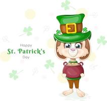 Greeting card with a bunny and a pot of gold for St. Patrick's Day vector