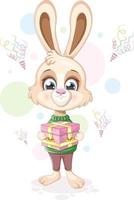 Cute cartoon bunny with gift vector