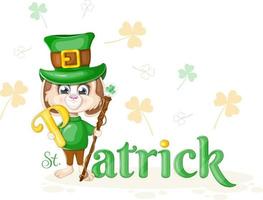 Beautiful card for St. Patrick's Day with a bunny and a cane vector