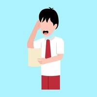 Confused Indonesian Elementary Student With Paper Test vector