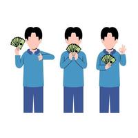 Set Of Man Holding Money vector